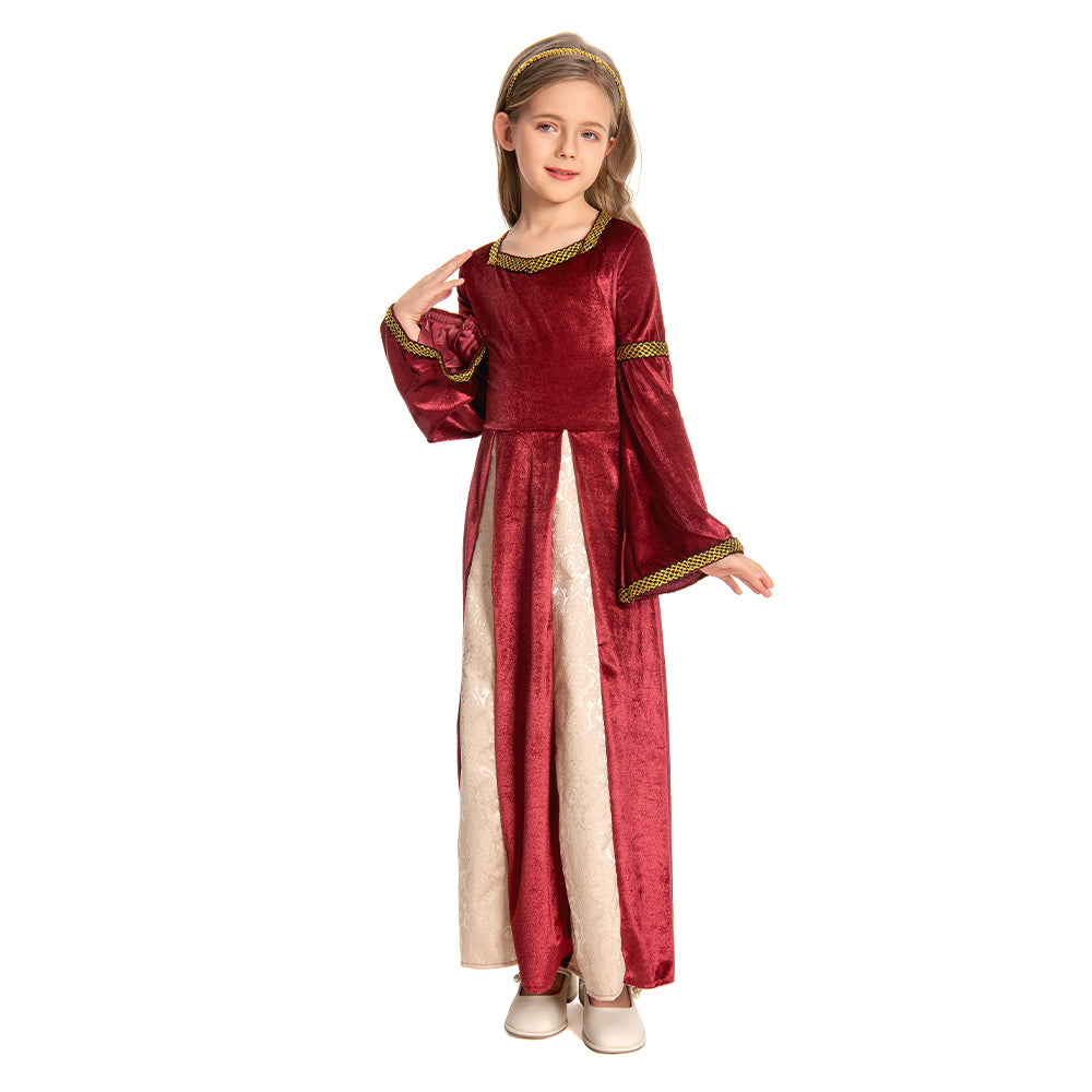 Kinder Retro Medieval Mädchen Kleid Rot Partykleid Kostüm Outfits Halloween Karneval Party Anzug