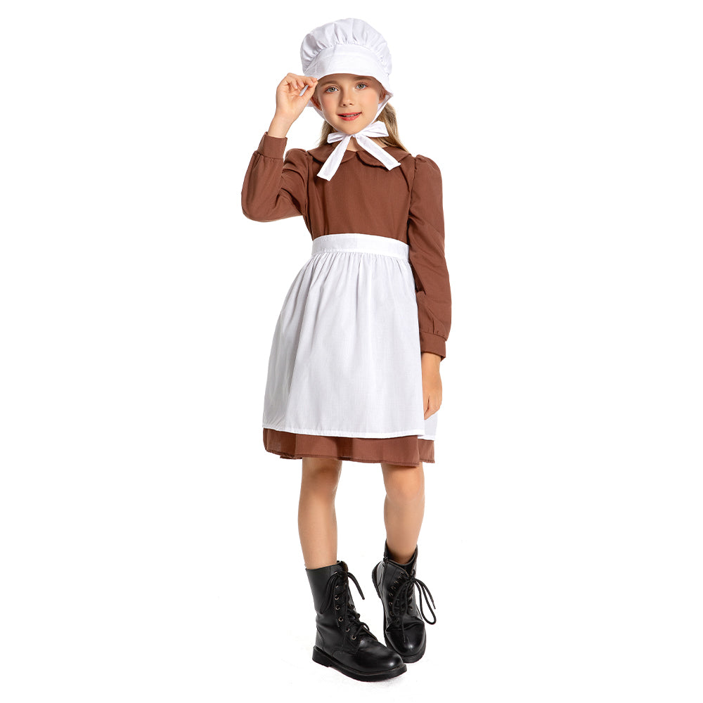 Kinder Mädchen Thanksgiving 17Jahrhundert Kolonialstil Pilger Hirtenmädchen Kleid Cosplay Kostüm Outfits Halloween Karneval Anzug