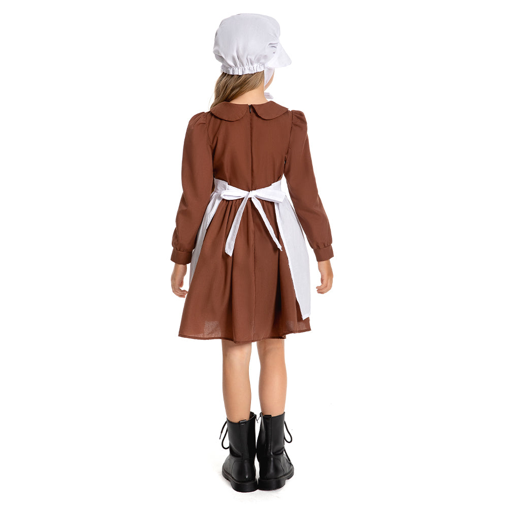 Kinder Mädchen Thanksgiving 17Jahrhundert Kolonialstil Pilger Hirtenmädchen Kleid Cosplay Kostüm Outfits Halloween Karneval Anzug