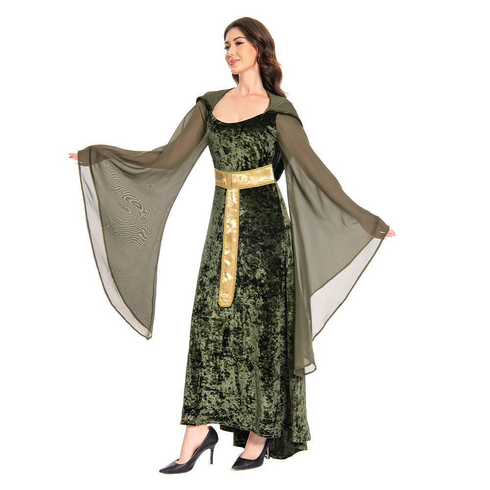 Damen Mittelalter Kleid mit Kapuze Halloween Karneval Cosplay Kleid