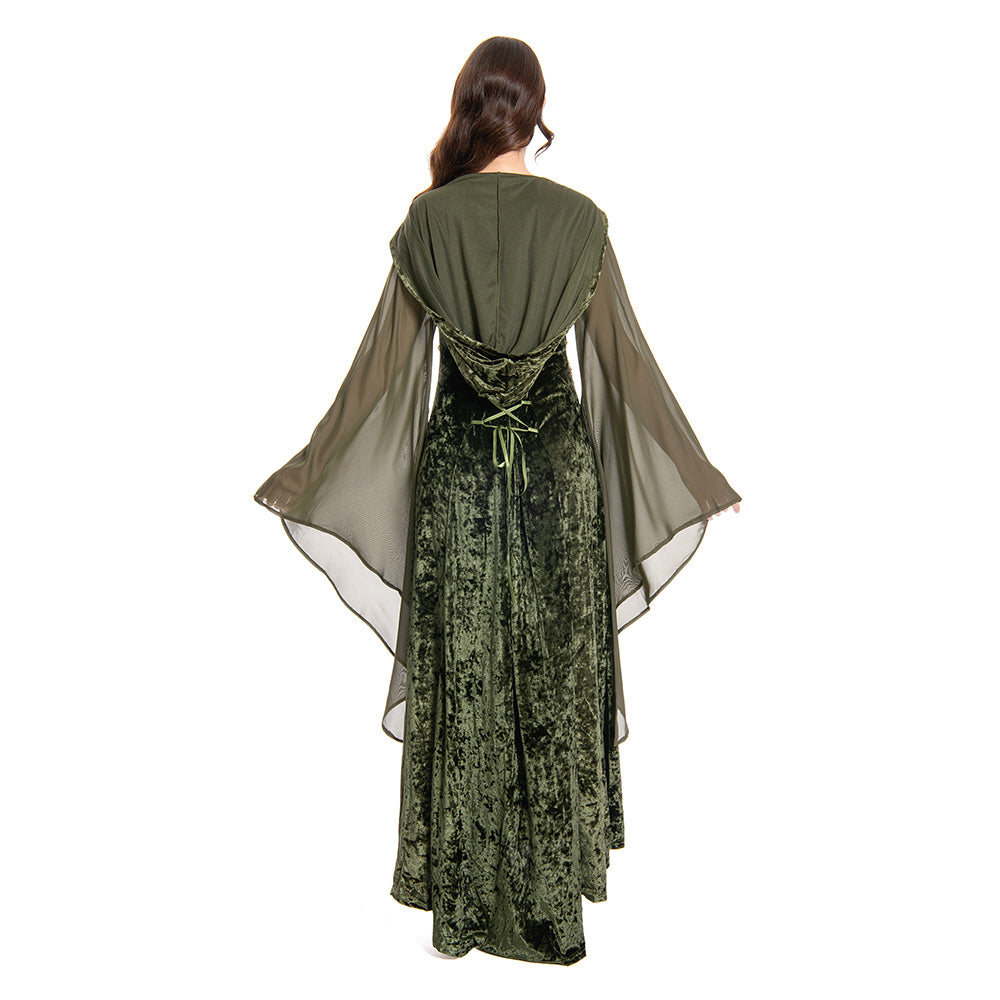 Damen Mittelalter Kleid mit Kapuze Halloween Karneval Cosplay Kleid