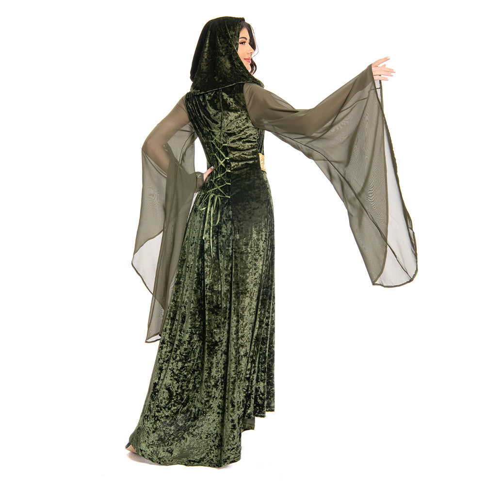 Damen Mittelalter Kleid mit Kapuze Halloween Karneval Cosplay Kleid