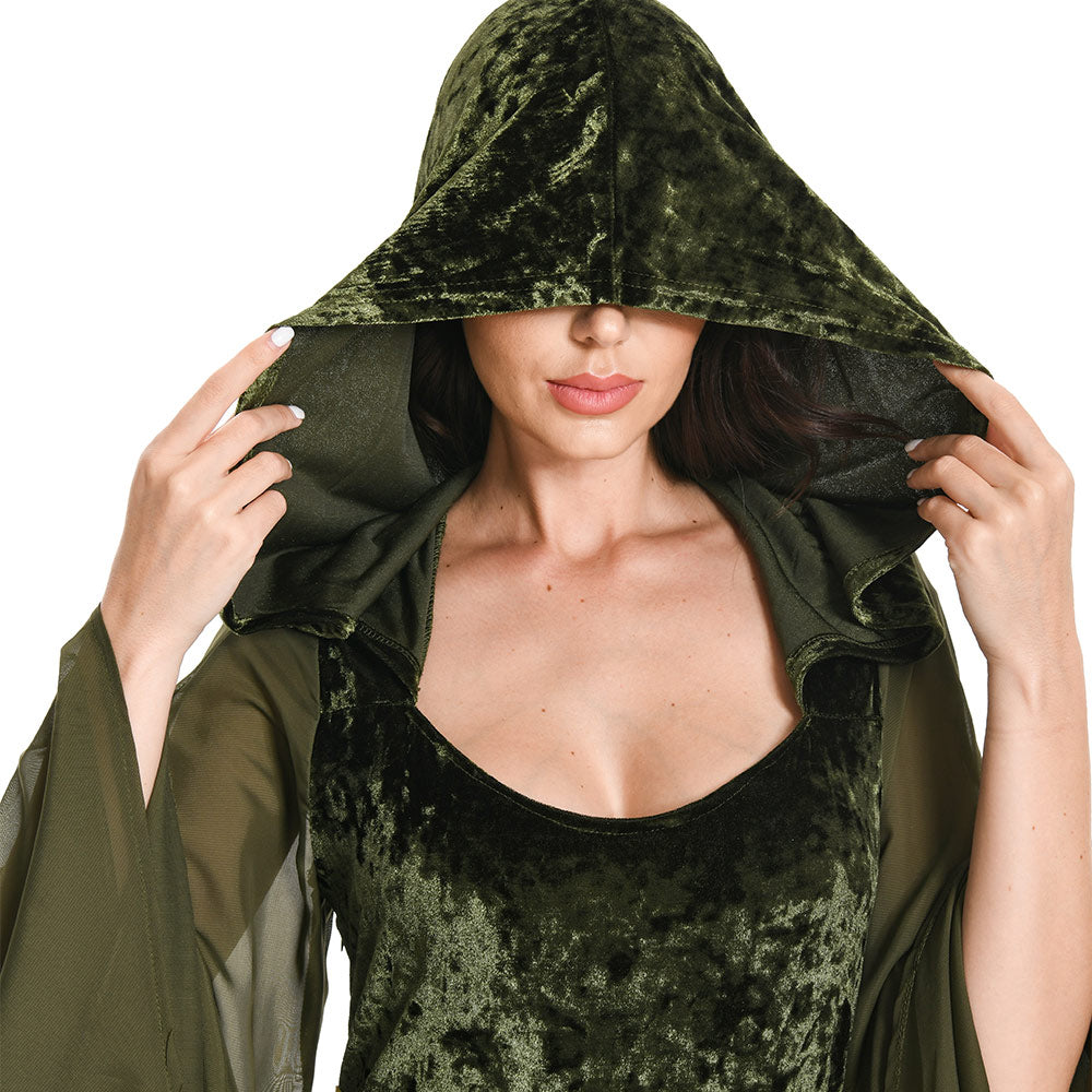 Damen Mittelalter Kleid mit Kapuze Halloween Karneval Cosplay Kleid