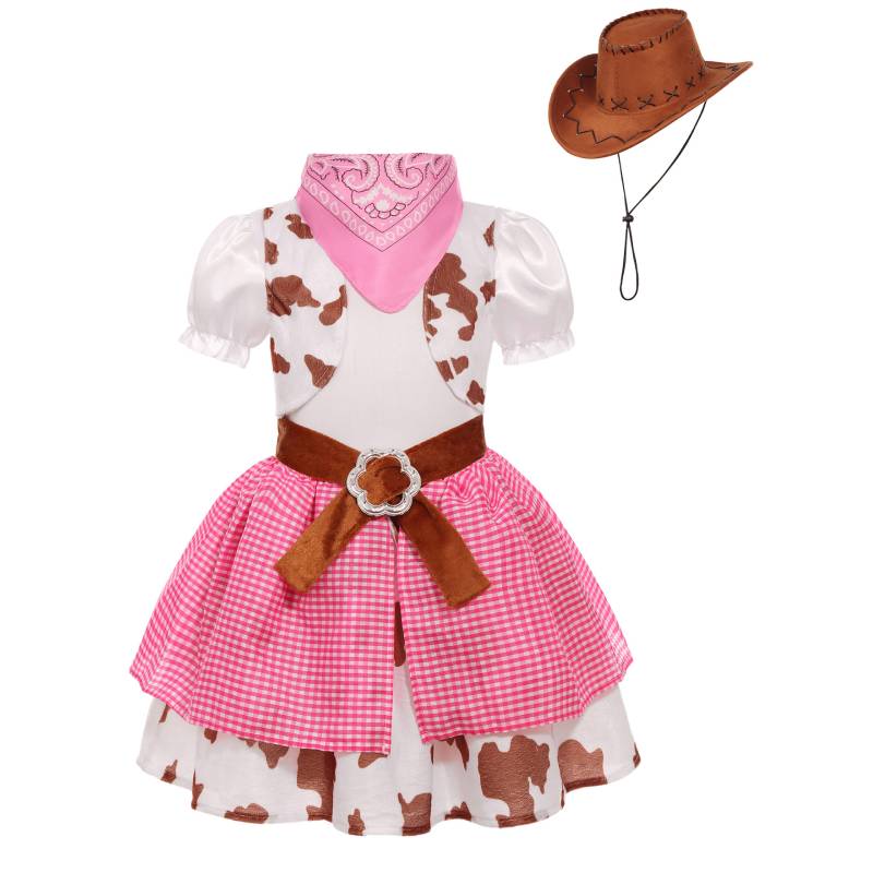 Kinder Kleid Western-Cowgirl-Rock für Mädchen – Halloween-Set aus rosa Jeansstoff – Festtags- und Party-Kostüm