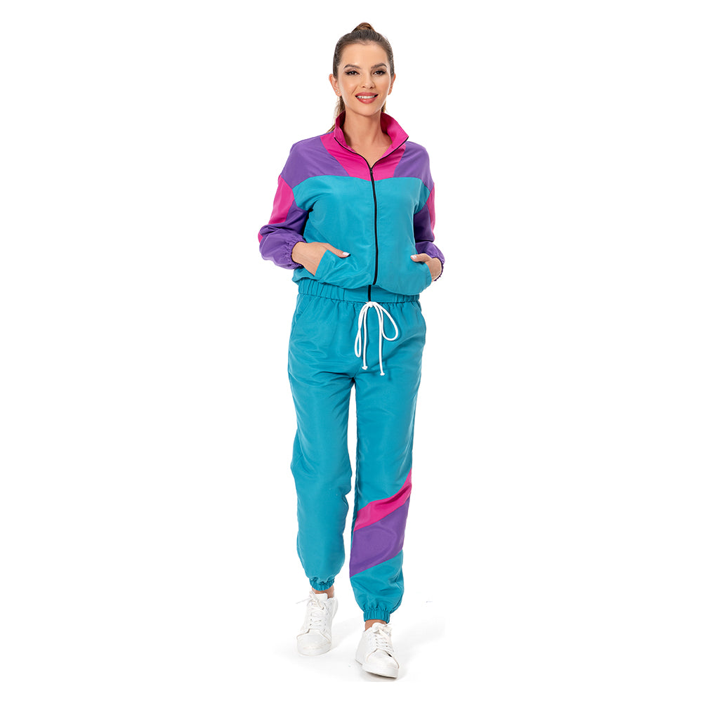 Damen 80S 90S Retro Hip-Hop Cosplay Kostüm Erwachsene Jacke Hose Sportbekleidung Outfits Halloween Karneval Party Anzug Trainingsanzug