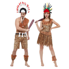 Erwachsene Halloween Kostüm Grau-Weiß Indianer Kostüm Wilden-Kleidung
