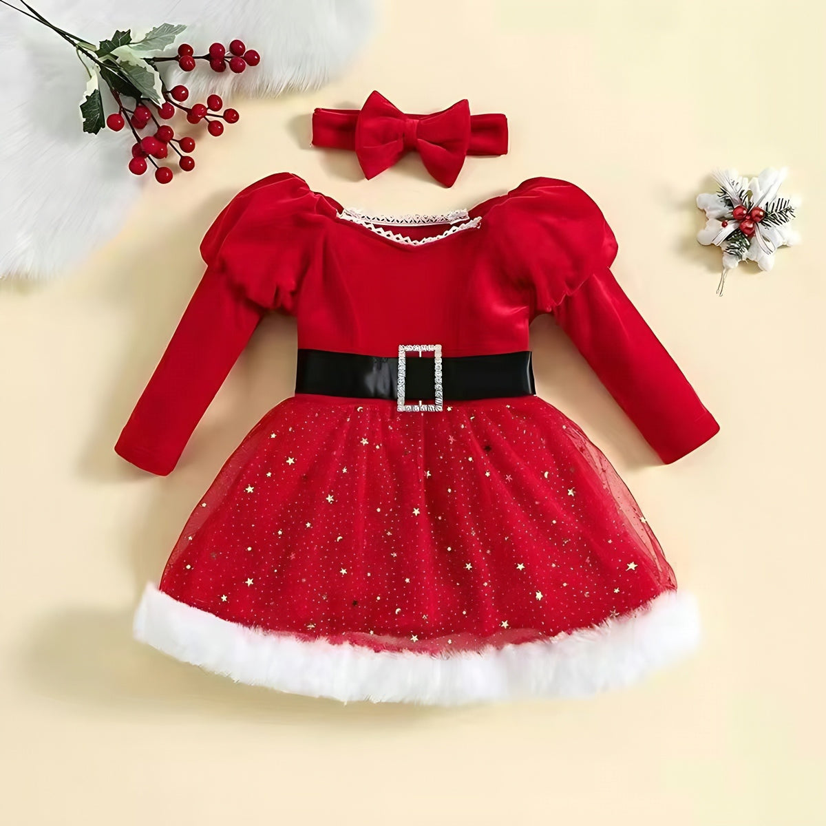 2024 Kinder Mädchen Weihnachtskleid Mädchen Prinzessinnenkleid und Schleife