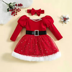 2024 Kinder Mädchen Weihnachtskleid Mädchen Prinzessinnenkleid und Schleife