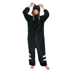 Erwachsene Damen schwarze katze Tierkostüm Schlafanzug einteiliger Pyjama