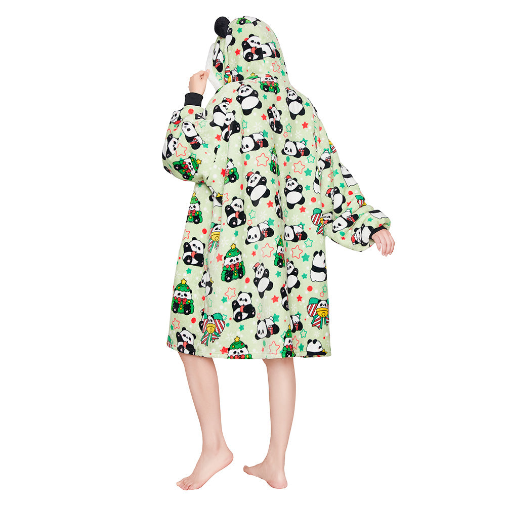 Erwachsene Unisex Panda tragbar Decke mit Kapuze Tiekostüm Homewear