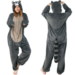 Erwachsene Unisex Waschbär Tierkostüm Schlafanzug einteiliger Pyjama