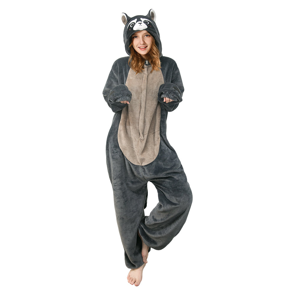 Erwachsene Unisex Waschbär Tierkostüm Schlafanzug einteiliger Pyjama
