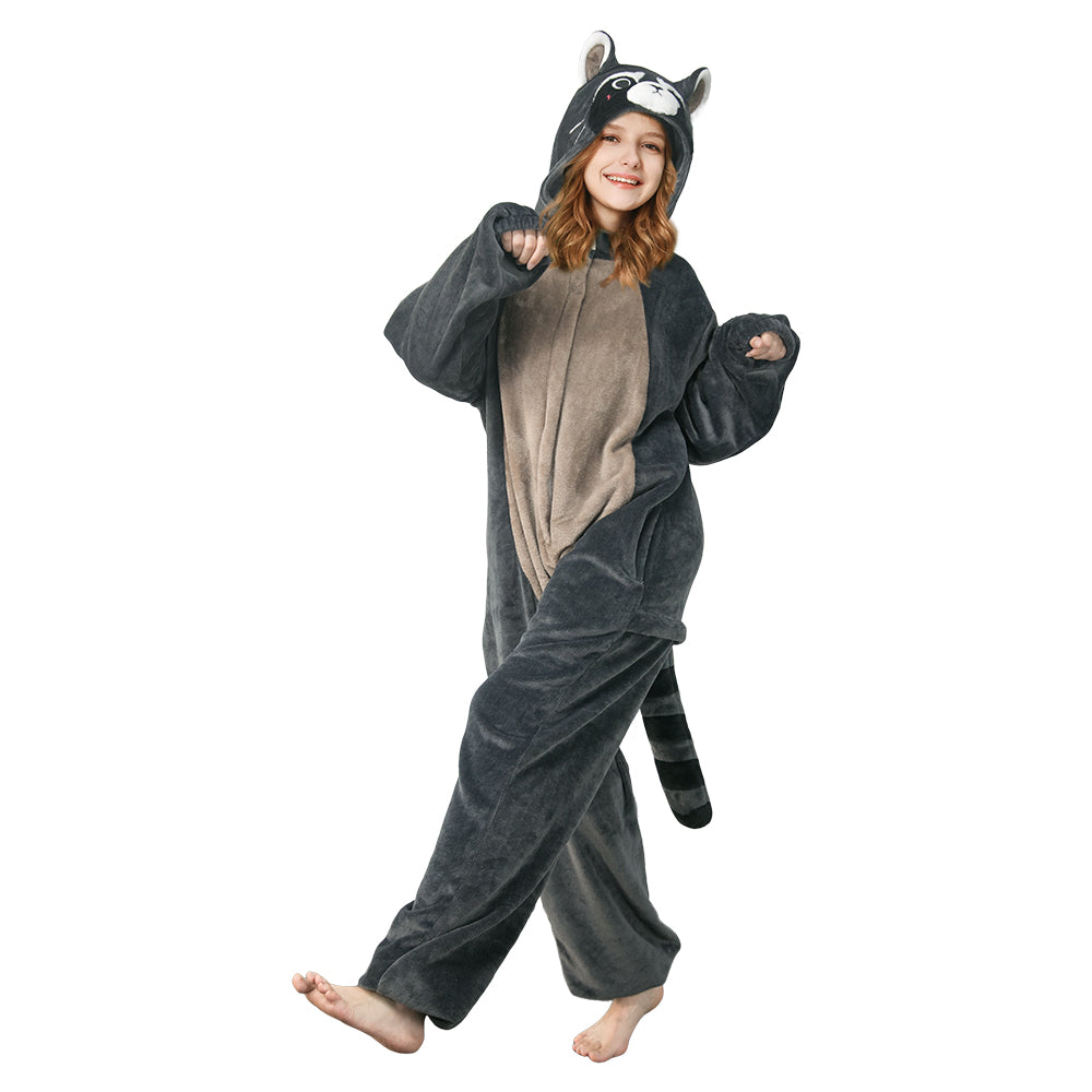 Erwachsene Unisex Waschbär Tierkostüm Schlafanzug einteiliger Pyjama