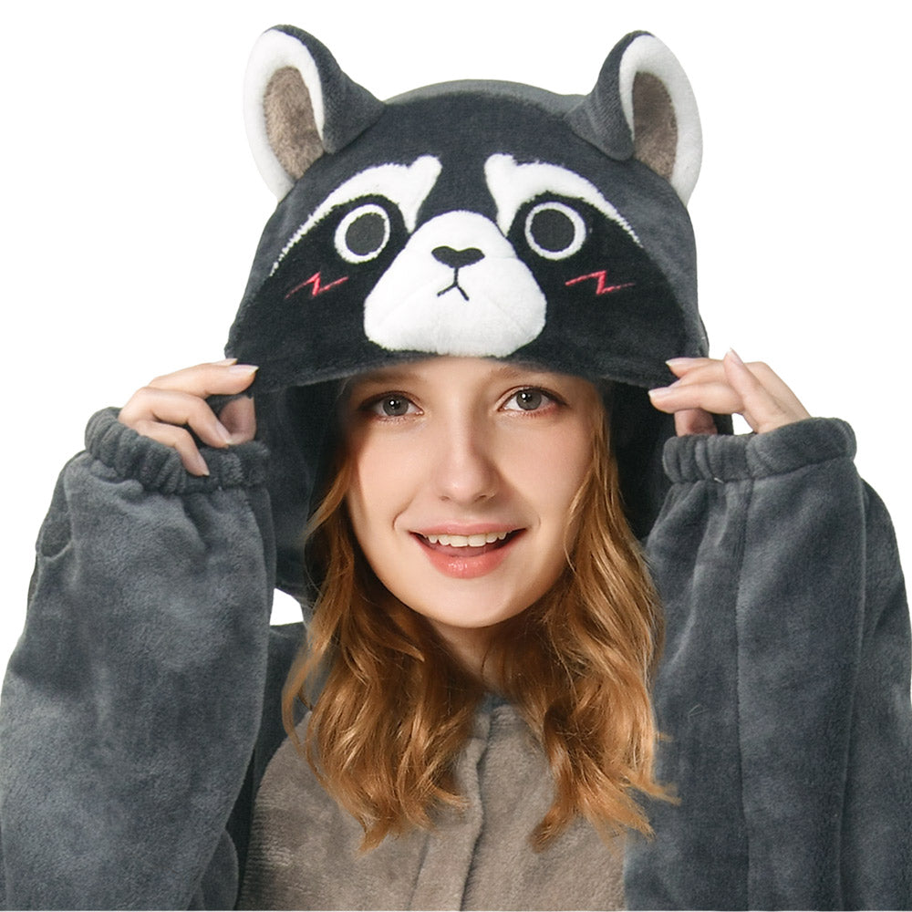 Erwachsene Unisex Waschbär Tierkostüm Schlafanzug einteiliger Pyjama