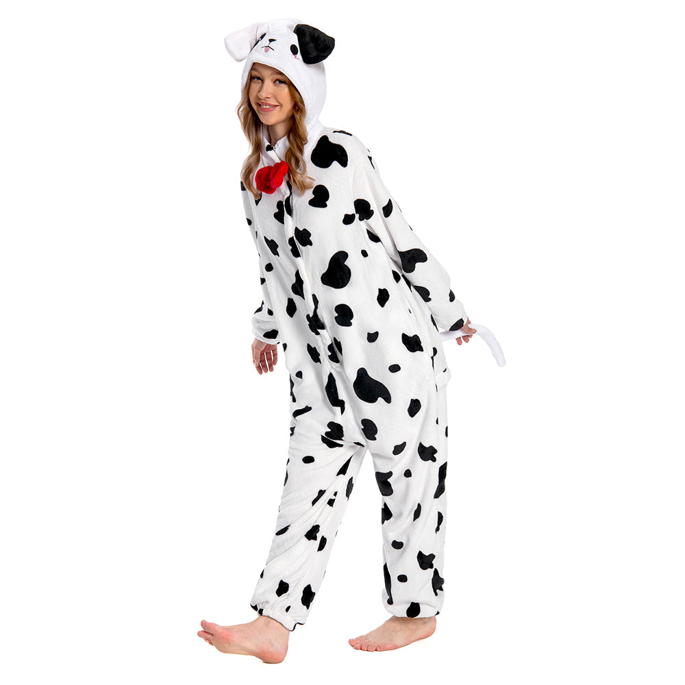 Erwachsene Unisex gefleckte Hund Tierkostüm Schlafanzug einteiliger Pyjama
