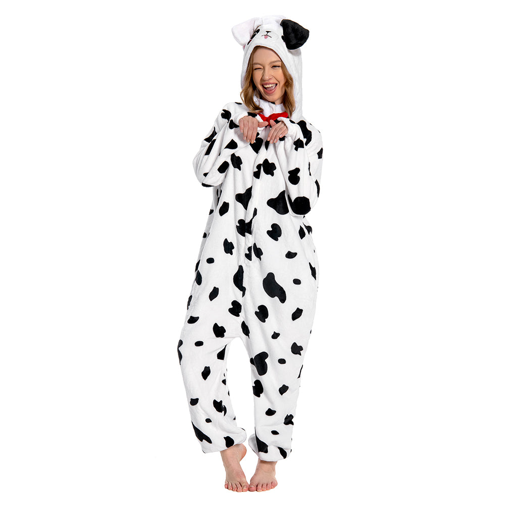 Erwachsene Unisex gefleckte Hund Tierkostüm Schlafanzug einteiliger Pyjama