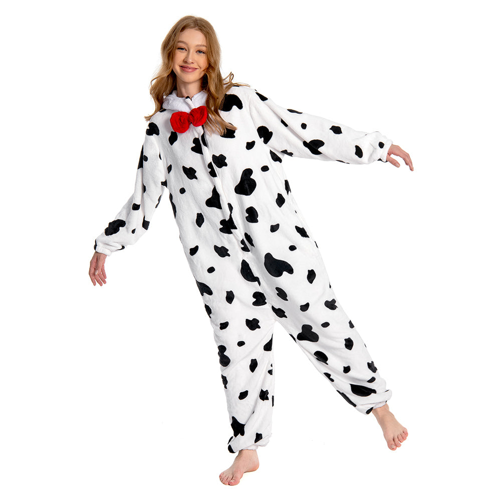 Erwachsene Unisex gefleckte Hund Tierkostüm Schlafanzug einteiliger Pyjama
