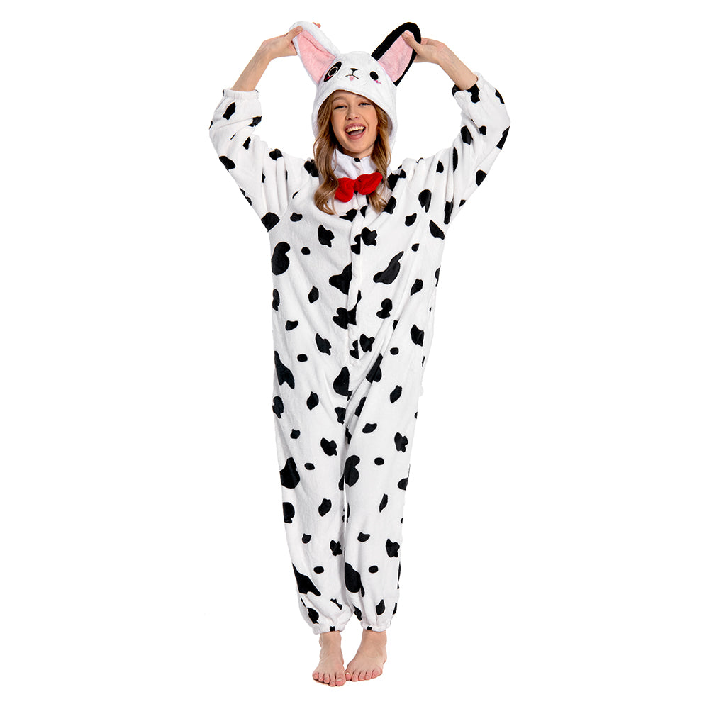 Erwachsene Unisex gefleckte Hund Tierkostüm Schlafanzug einteiliger Pyjama