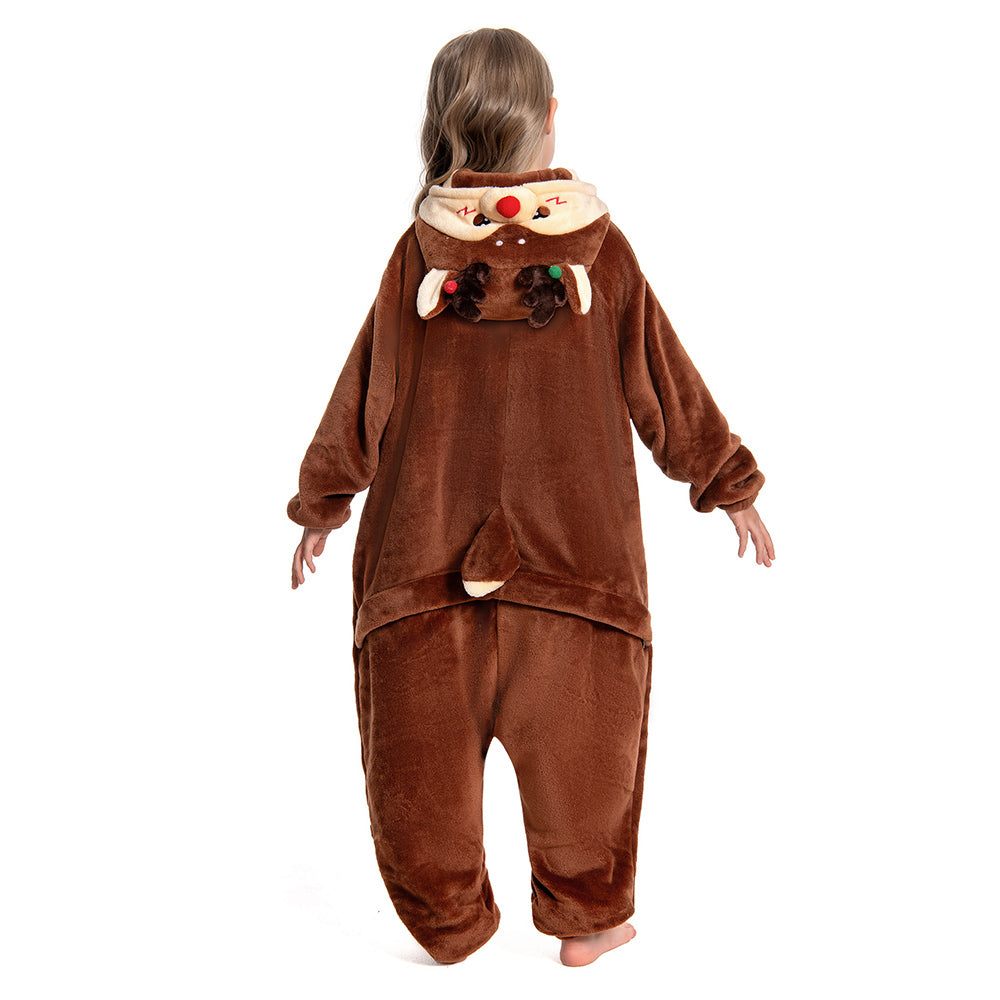 Kinder Rentier Tierkostüm Reh Bambi Schlafanzug einteiliger Pyjama