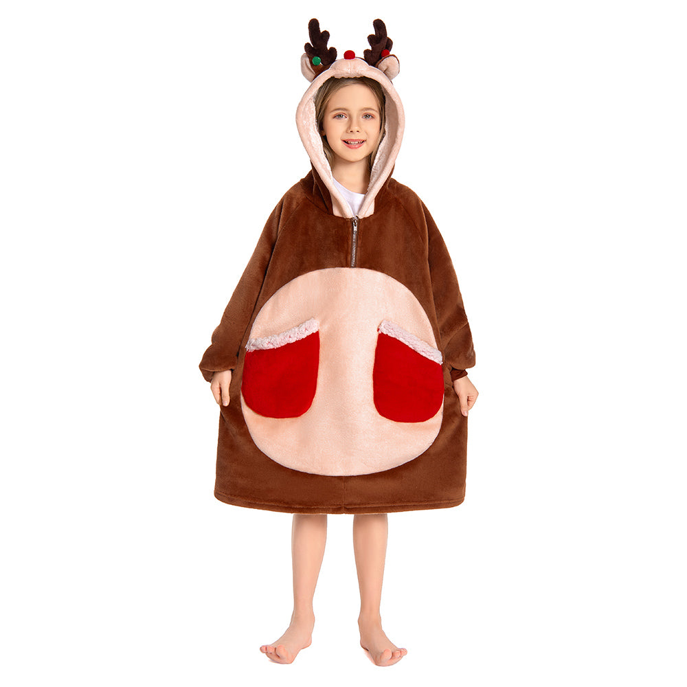 Kinder Rentier tragbar Decke mit Kapuze Reh Bambi Tiekostüm Homewear