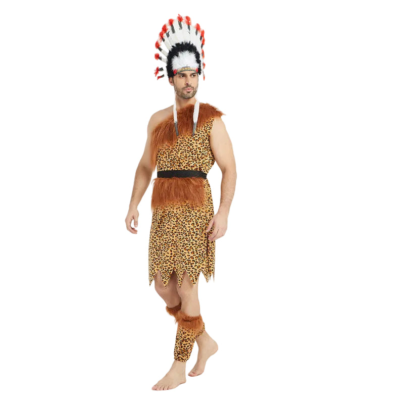 Erwachsene Halloween Kostüm Grau-Weiß Indianer Kostüm Wilden-Kleidung