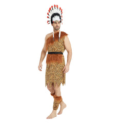Erwachsene Halloween Kostüm Grau-Weiß Indianer Kostüm Wilden-Kleidung