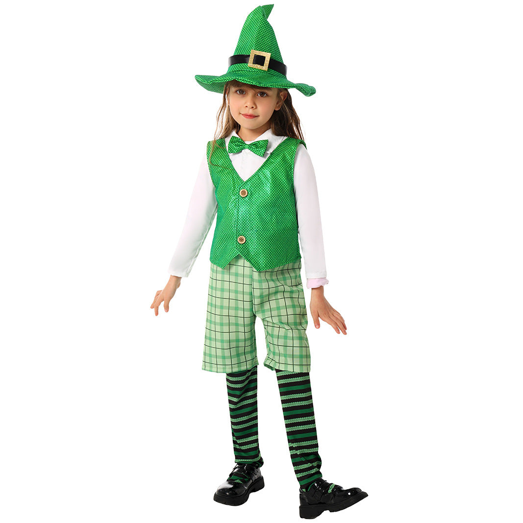 Kinder St. Patrick Cosplay Kostüm Grüne Brille Party Halloween Karneval cos Anzug