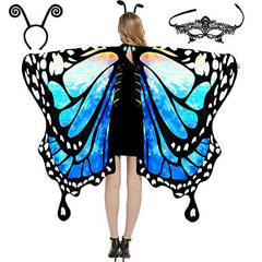 Schmetterling Kostüm Damen Schmetterlingsflügel Erwachsene Zweistufiges Karneval kostüm damen schmetterling Umhang Verkleidung Schmetterlings Kostüm Zubehör 3Set Schmetterling Haarreif Gesichtsmaske