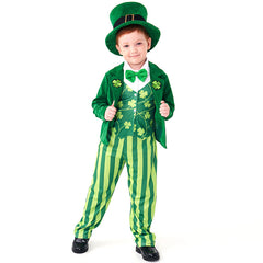 Kinder St. Patrick Cosplay Kostüm Kleideranzug mit Kleeblattmuster Party Halloween Karneval Anzug