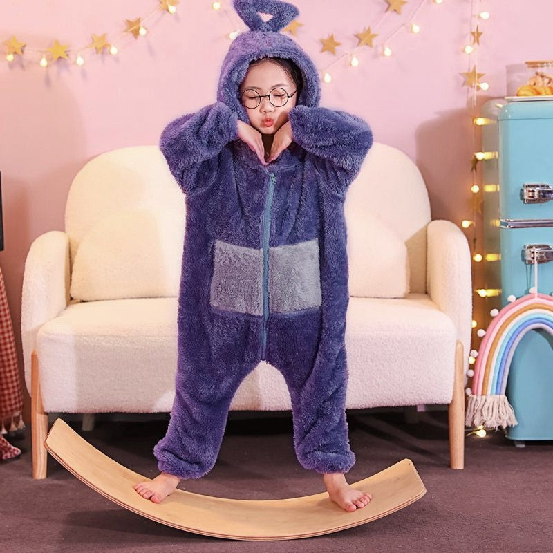 Kinder Teletubbies Cartoon Winter-Overall-Pyjama, extra verdicktes Korallenfleece, weiches warmes Hauskleid für Zuhause