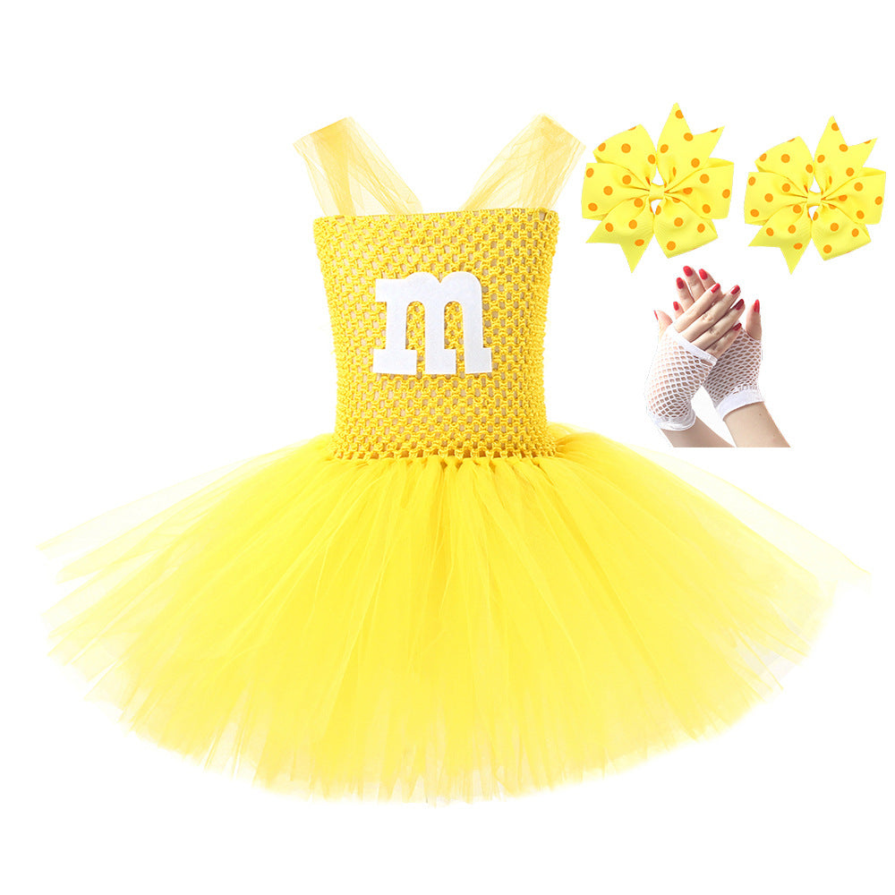 Kinder Mädchen M&M Bean Rollenspiel Kostüm Schokolade Candy Mesh Poncho tutu Kleid