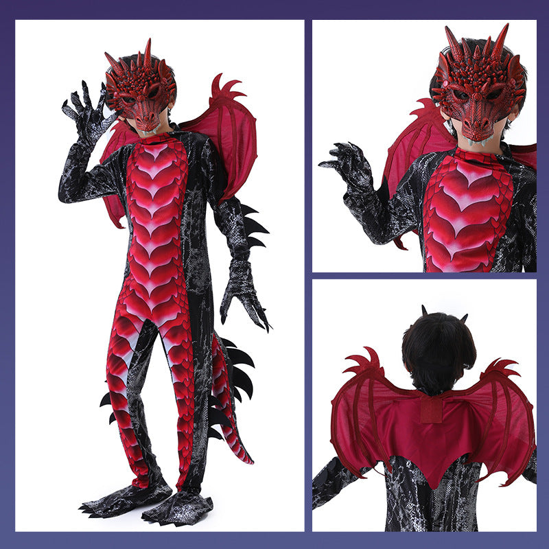Kinder Jungen Halloween Dinosaurier Drache Kostüm – Cosplay Outfit für Party, Bühne und Karneval