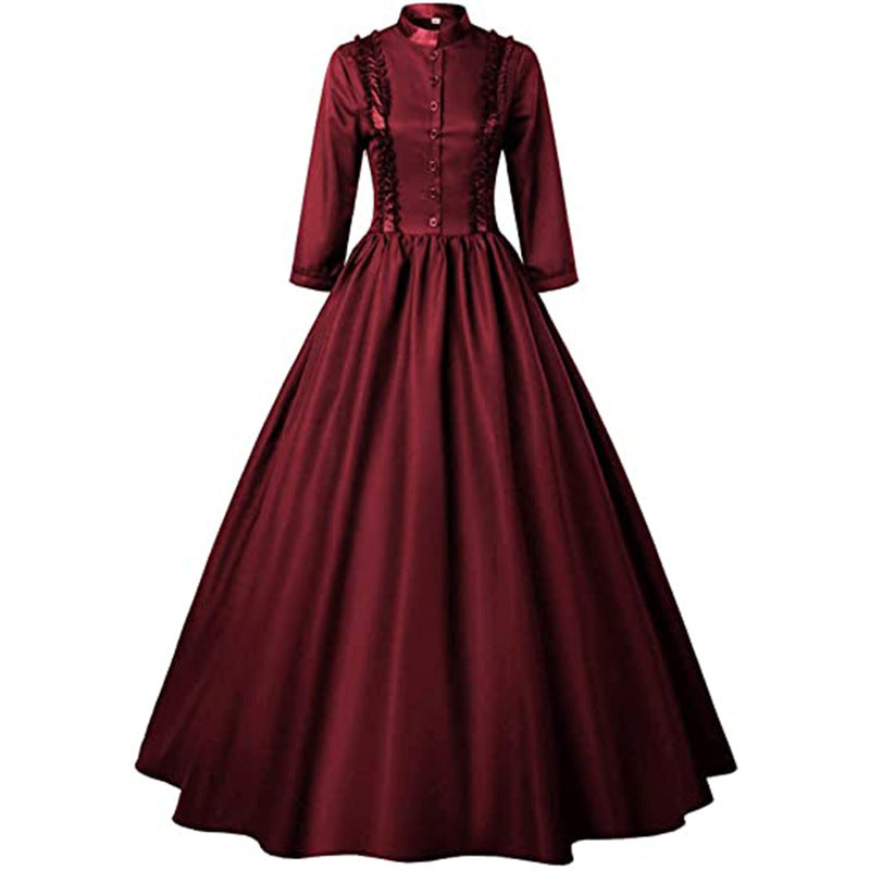 Damen Viktorianisch Vintage Gothic Spitze Lang Halloween Damen Abschlussballkleider