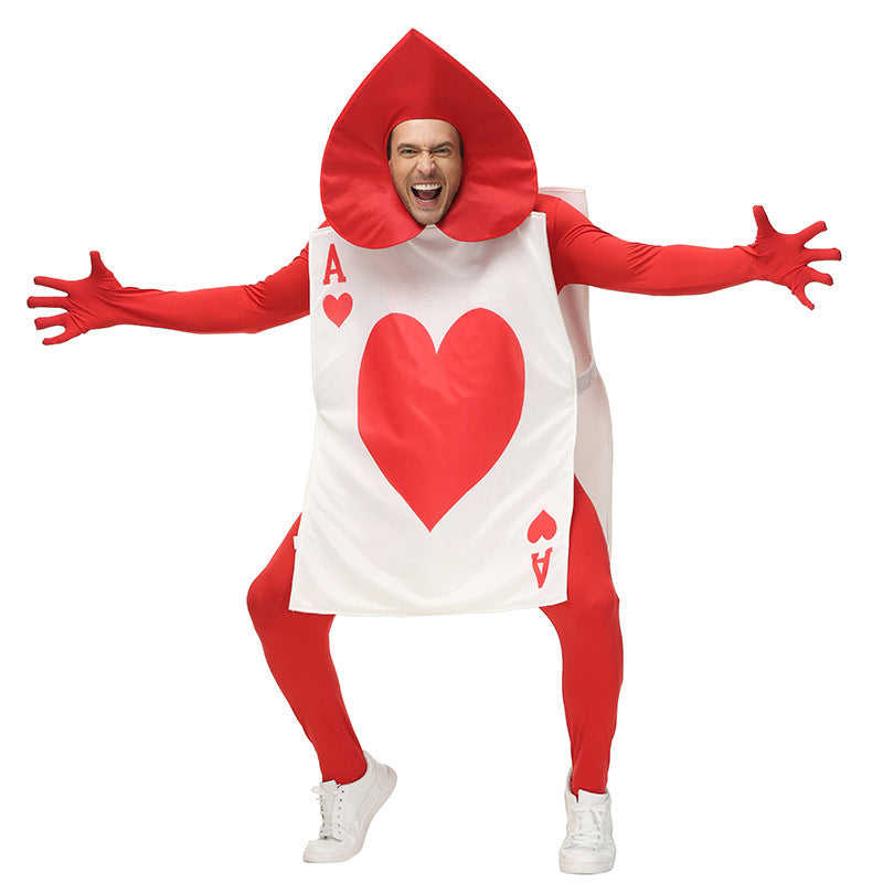 Erwachsene Kinder Unisex-Kostüm für Halloween Bühnenkostüm mit Spielkarten und Herz-Ass