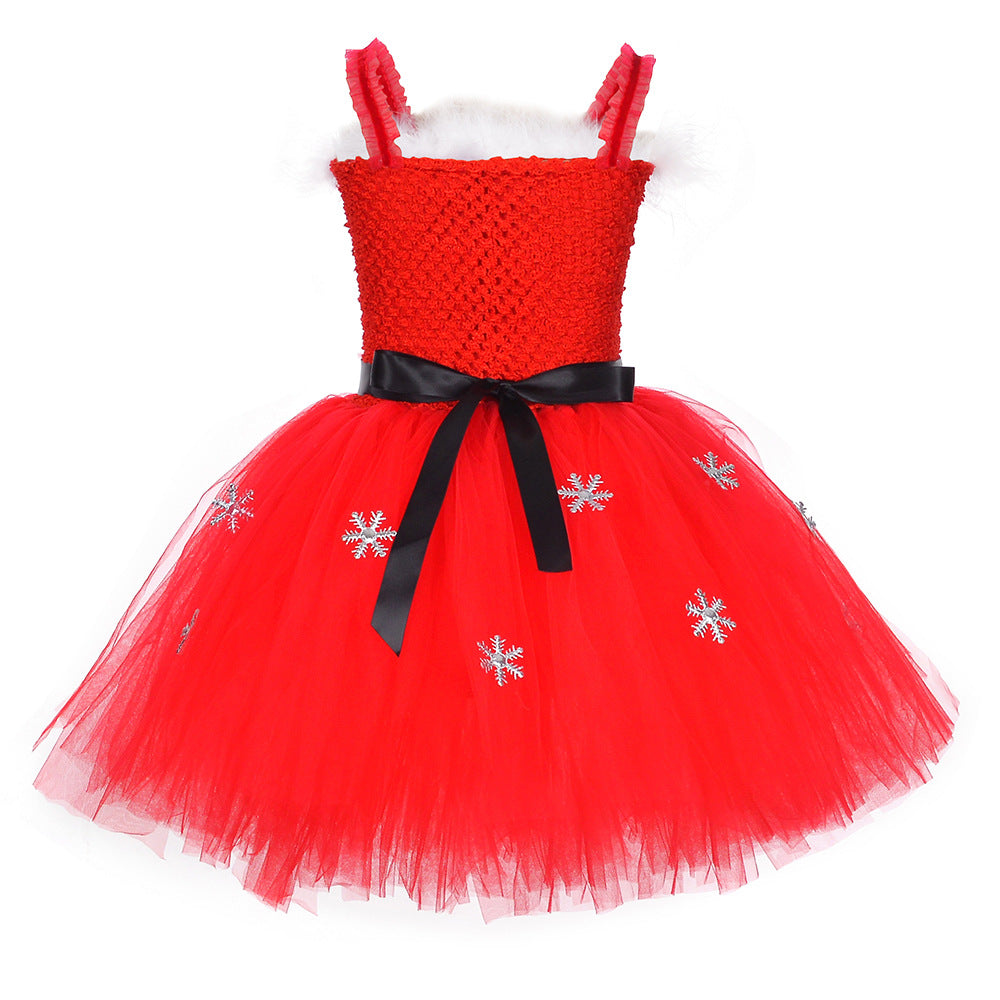 Mädchen Kinder led Tülle Kleid mit Haarschmuck Weihnachtskleid Partykleid Geburtstag Festkleid Ärmellos Weihnachten Kleid