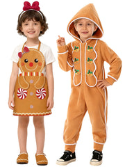 Kinder Flanell Pyjama im Lebkuchenmann Design - Weihnachts Cosplay Kostüm für Aufführungen