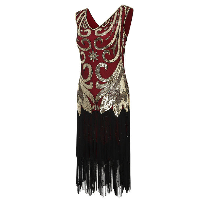 1920er Pailletten-Perlen-Fransenkleid Retro 1920er Jahre Stil Charleston Kleid klassische Motto Party Damen Kostüm Kleid