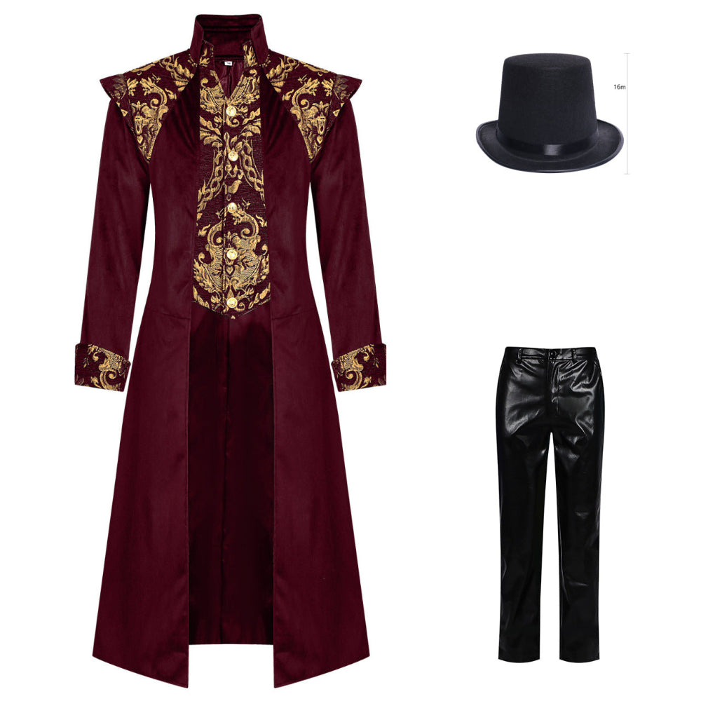 Herren Viktorianischer Gothic Herren Frack - Mittelalter Steampunk Jacke, Retro Uniform Mantel für Karneval Bühnenauftritt