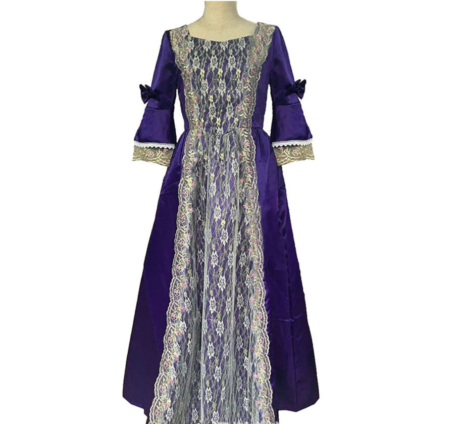 Damen Hofkleider Spitze Patchwork Kleid Vintage Mittelalterliche Mehrfarbige Kleid