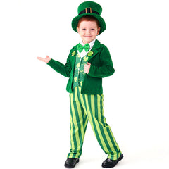 Kinder St. Patrick Cosplay Kostüm Kleideranzug mit Kleeblattmuster Party Halloween Karneval Anzug