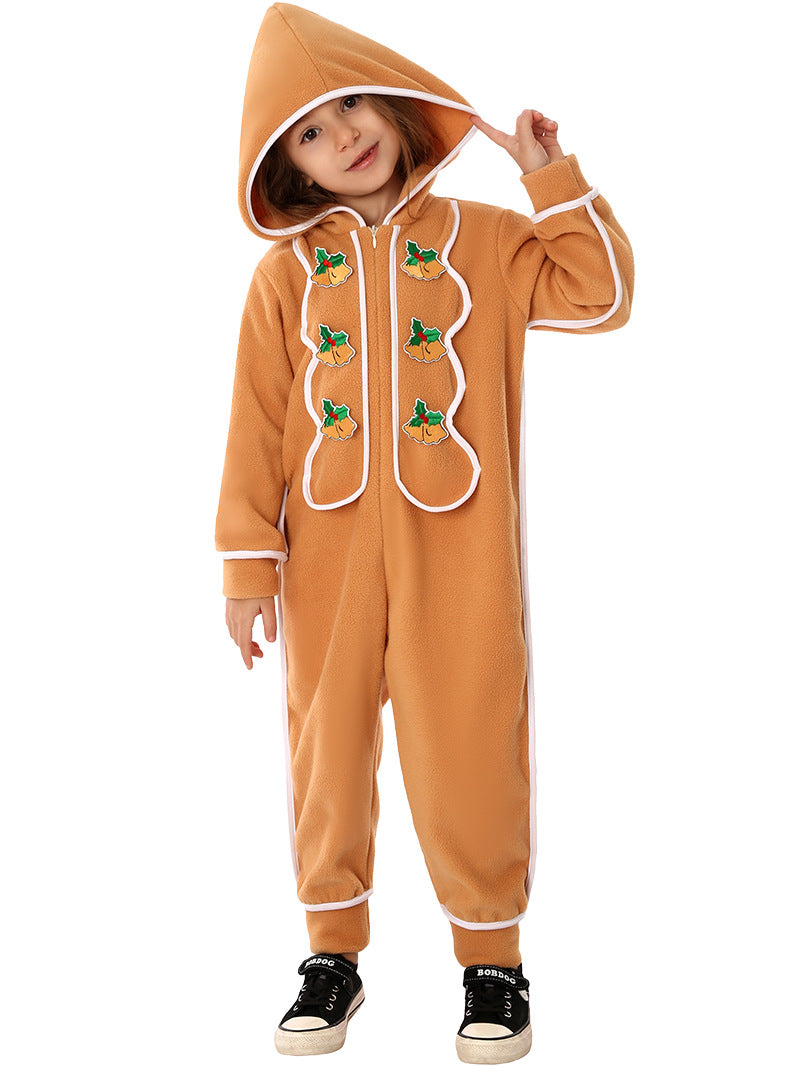 Kinder Flanell Pyjama im Lebkuchenmann Design - Weihnachts Cosplay Kostüm für Aufführungen