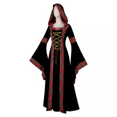 Damen Mittelalterliches langes Kleid Cosplay Viktorianisch Vintage Kapuzenkleider