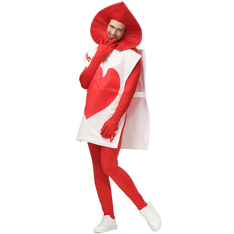 Erwachsene Kinder Unisex-Kostüm für Halloween Bühnenkostüm mit Spielkarten und Herz-Ass