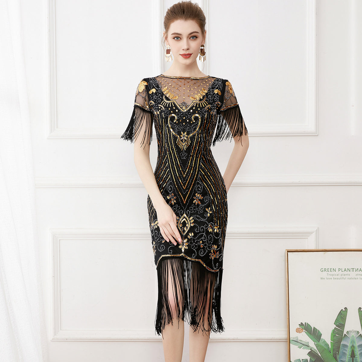 1920er Jahre Stil Charleston Kleid Damen Flapper Kleid Voller Pailletten Retro klassische Motto Party