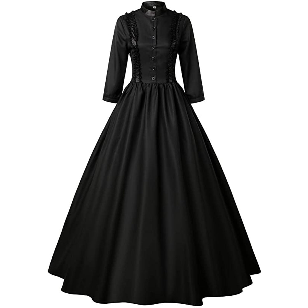 Damen Viktorianisch Vintage Gothic Spitze Lang Halloween Damen Abschlussballkleider