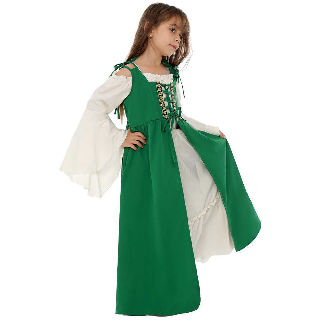 Kinder Mädchen quadratischer Kragen Mittelalter Renaissance Retro Kleid Cosplay Kostüm Mittelalterkleid  Outfits Halloween Karneval Anzug