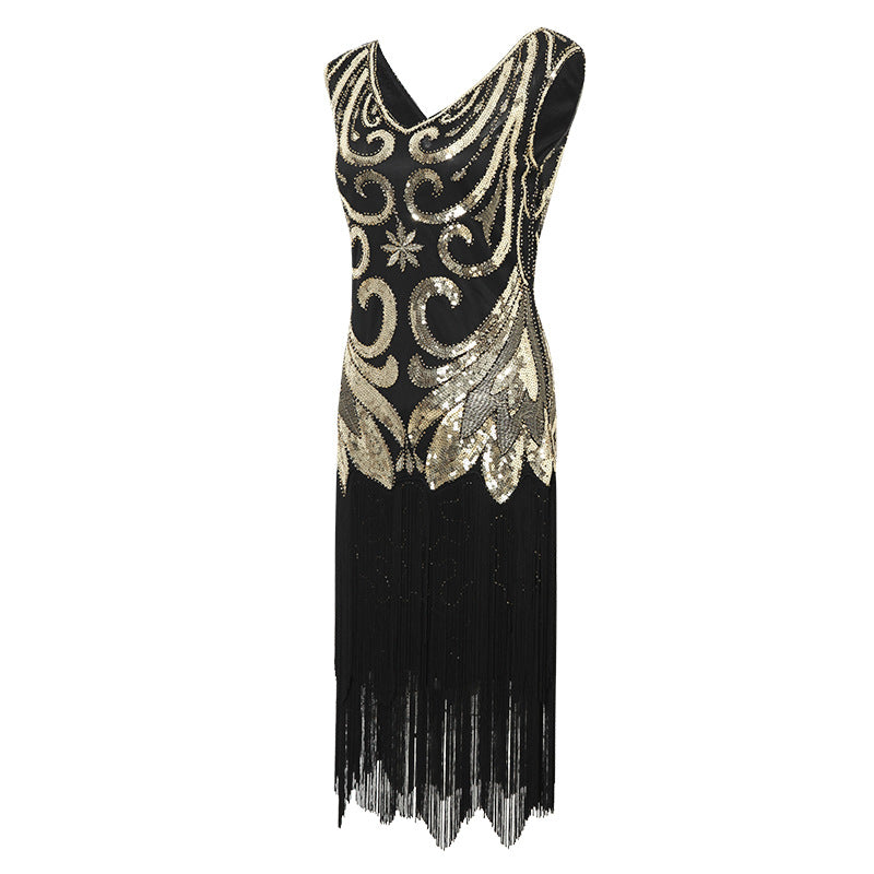 1920er Pailletten-Perlen-Fransenkleid Retro 1920er Jahre Stil Charleston Kleid klassische Motto Party Damen Kostüm Kleid