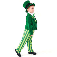 Kinder St. Patrick Cosplay Kostüm Kleideranzug mit Kleeblattmuster Party Halloween Karneval Anzug