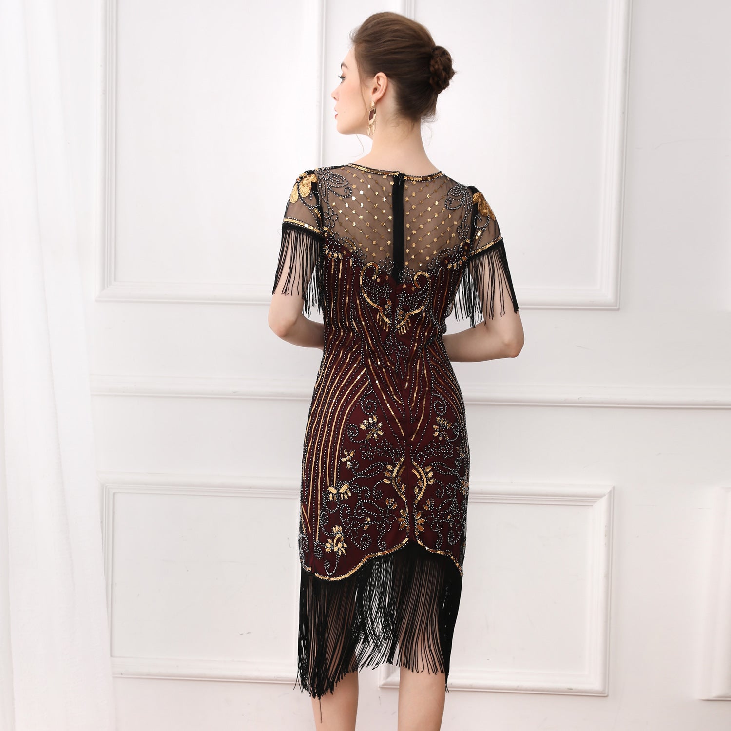 1920er Jahre Stil Charleston Kleid Damen Flapper Kleid Voller Pailletten Retro klassische Motto Party