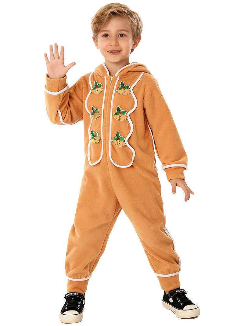 Kinder Flanell Pyjama im Lebkuchenmann Design - Weihnachts Cosplay Kostüm für Aufführungen